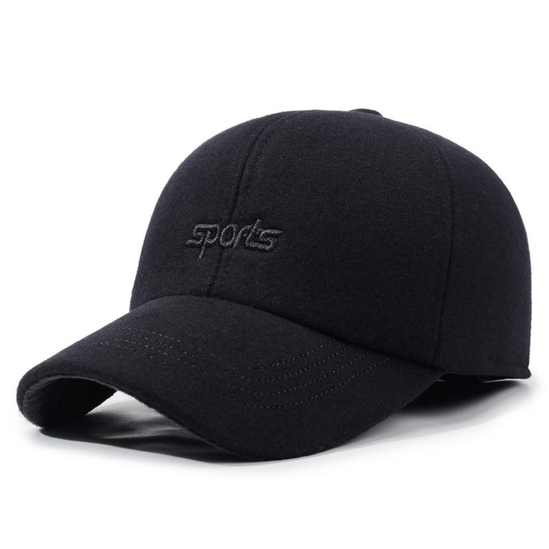 Large Cotton Peaked Cap Thickenedmen Cold-proof Peaked Cap Middle-aged and Elderly Woolen Heattech Back-sealed Ear Protection Cotton Cap