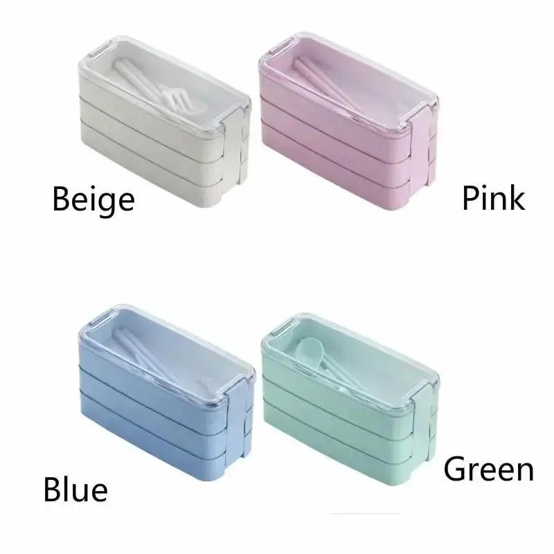 Nordischer Stil Gesundes Material Lunchbox 3 Schichten Weizenstroh Bento Boxen Mikrowellengeschirr Lebensmittelaufbewahrungsbehälter Lunchboxen