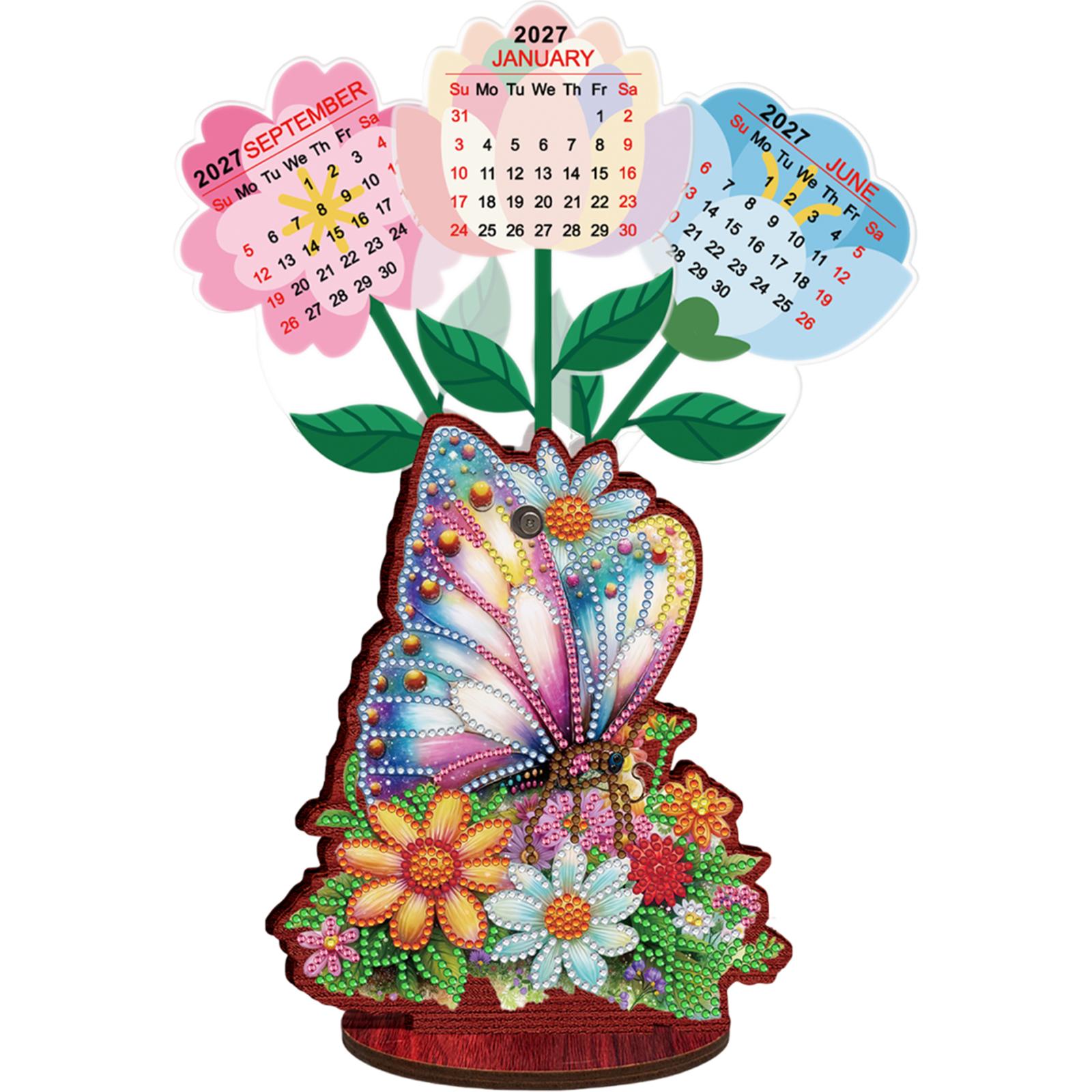 

2026 Calendar Diamond Painting Calendar Set Wooden DIY Diamond Art Desk Calendar for Home Office Scheduling