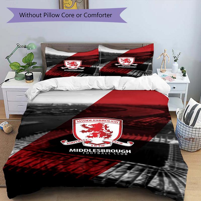 Middlesbrough F.c Printed Pattern Duvet Cover Set – Includes 1 Duvet Cover and 2 Matching Pillowcases Bedroom Decor Christmas Gifts
