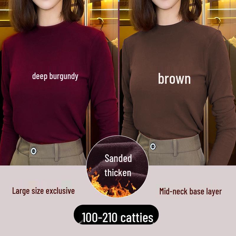 Women's German Velvet Half Turtleneck Long Sleeve Thickened Bottoming Shirt - Slim Fit, Plus Size, Warm Autumn & Winter Top