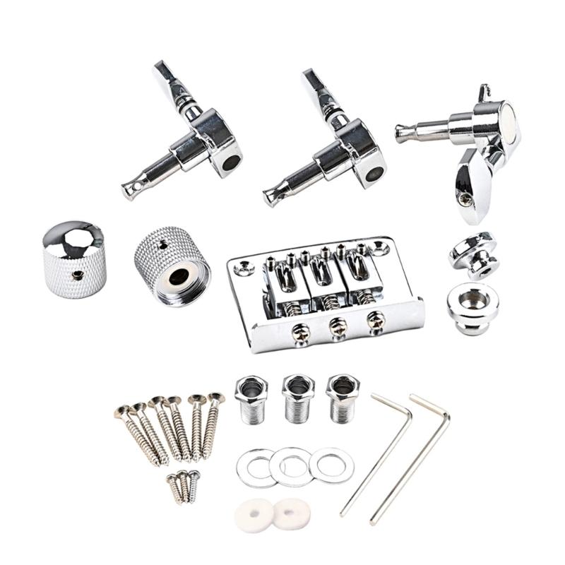 Practical 3 Strings Guitar Bridge Set Guitar Saddle Bridge with Screw Control Knob Wrench Guitar Replacement Accessories
