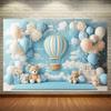 Bannière Arrière-Plan Thème Ballons Bleus et Montgolfières Anniversaire d'Enfant Décoration de Maison Tissu d'Arrière-Plan pour Photographie