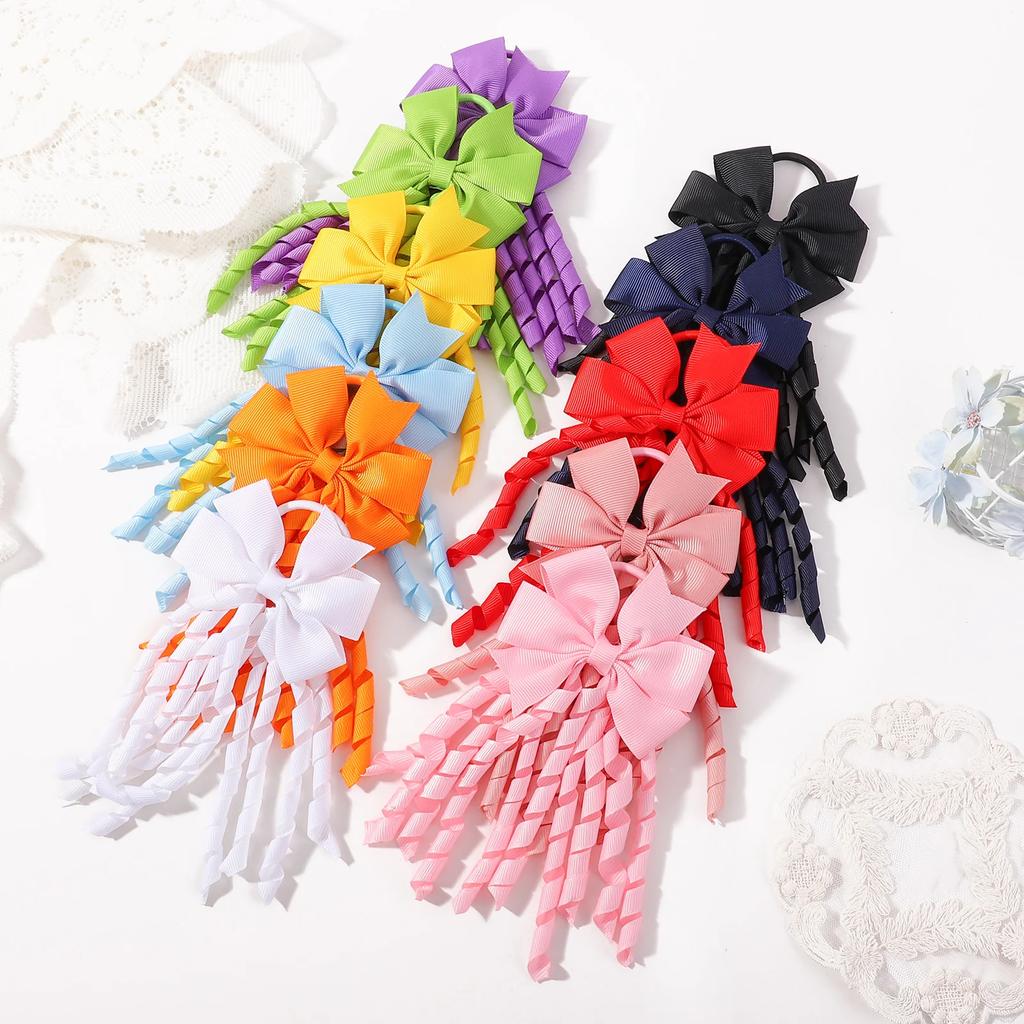 1pcs Baby Girls Hair Ties Grosgrain Ribbon Curly Korker Hair Bows Elastic Rubber Bands Ponytail Holders for Kids Children Gift