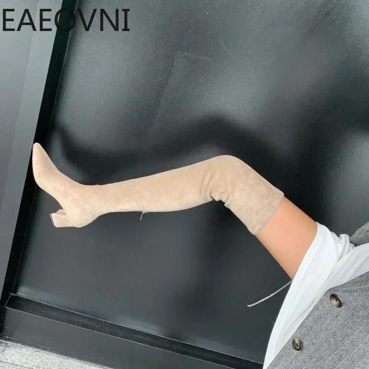 Fashion Winter Woman Over the Knee High Boots Fashion Slip On Sock Long Boots Shoes Ladies Elegant Square Heel Women's Footwear