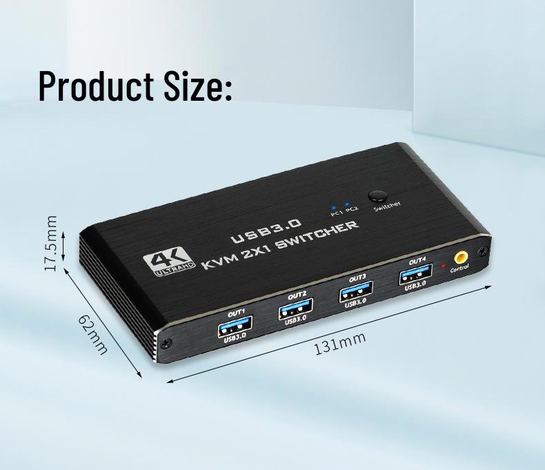 4K HDMI USB 3.0 KVM Switch: 2-PC Input, 1-Output Converter