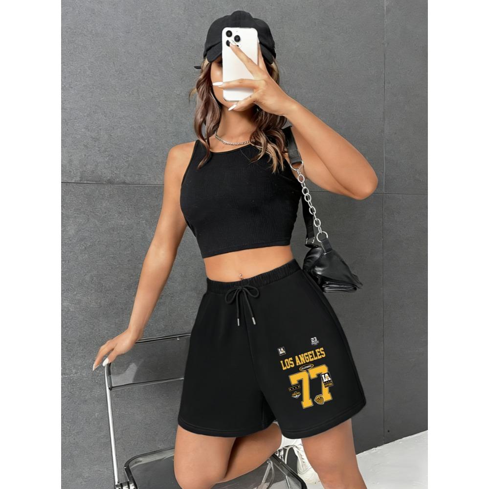 

Pant Los Angeles Number 77 Jerseypatterns Women S Shorts Drawstring Pocket Short Pants Gym Elasticity Sportswear Clothes 3XL
