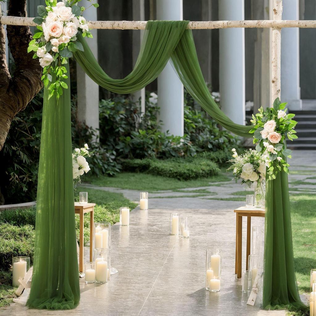 Forest Style Wedding Arch Decoration: Outdoor Lawn Chiffon Gauze Curtains