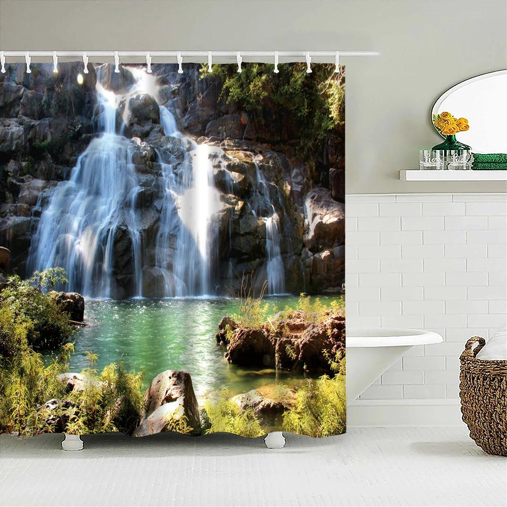 Bath Curtain 3d Printing Window Scenery Forest Shower Curtains 180*200cm Waterproof Bathroom Curtain Washable Fabric With Hooks