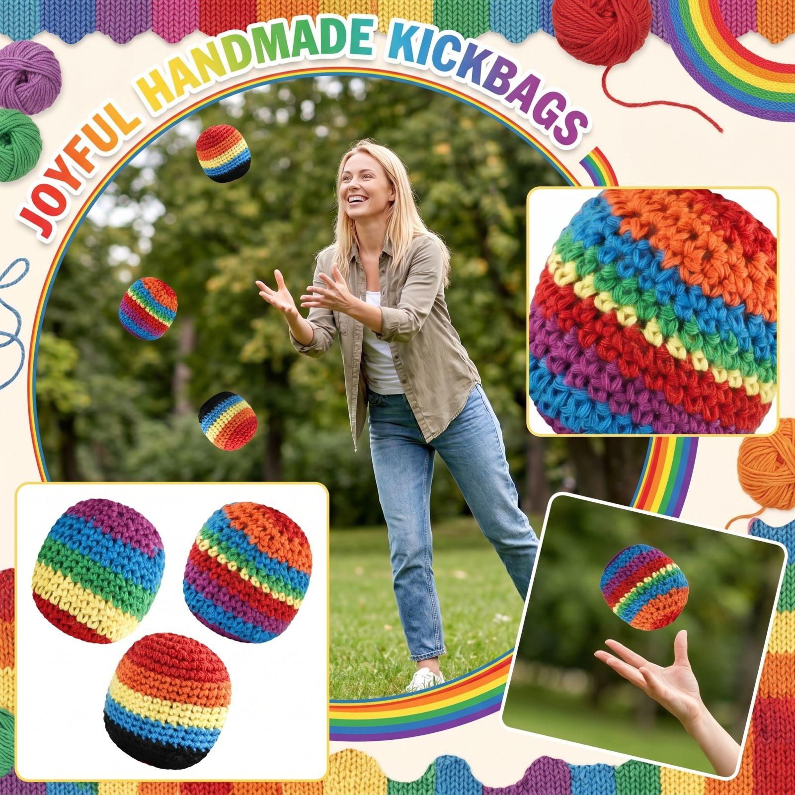 

Handmade Crochet Knit Footbags Set of 3 Soft Durable Cotton Yarn Sand Filled for Outdoor Indoor Play One Size жёлтый