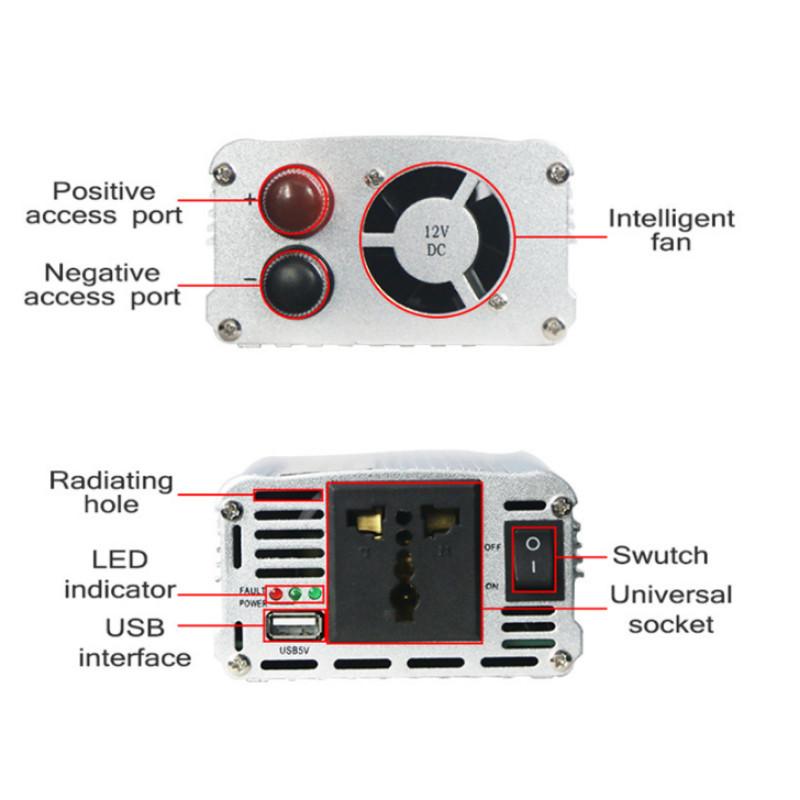 High Power Vehicle Inverter Household Solar Modifided Sine Wave Inverter Portable Car Power Converter