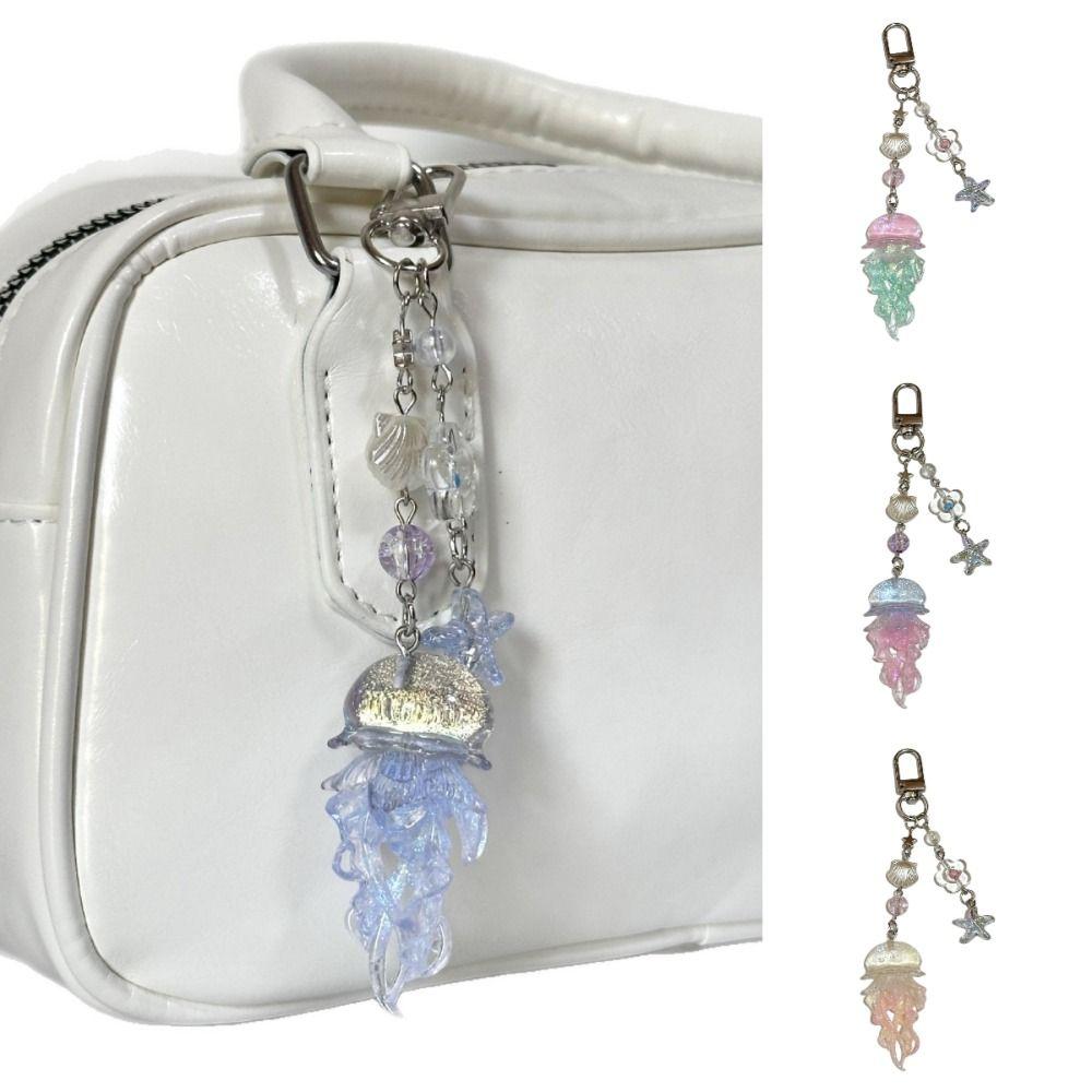 Ocean Theme Jellyfish Pendant Keychain Starfish Seashell Cellphone Lanyard Camera