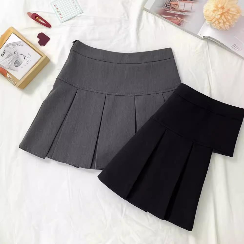 Women's Autumn Winter Grey High-Waisted Short Pleated Skirt Slimming Versatile Anti-Exposure A-Line Stylish Casual All-match Versatile Skirt