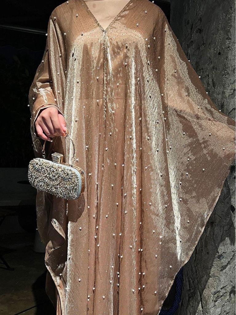 Damen Muslimische Abaya mit Perlen: Elegantes langes Robenkleid mit Sternenhimmel