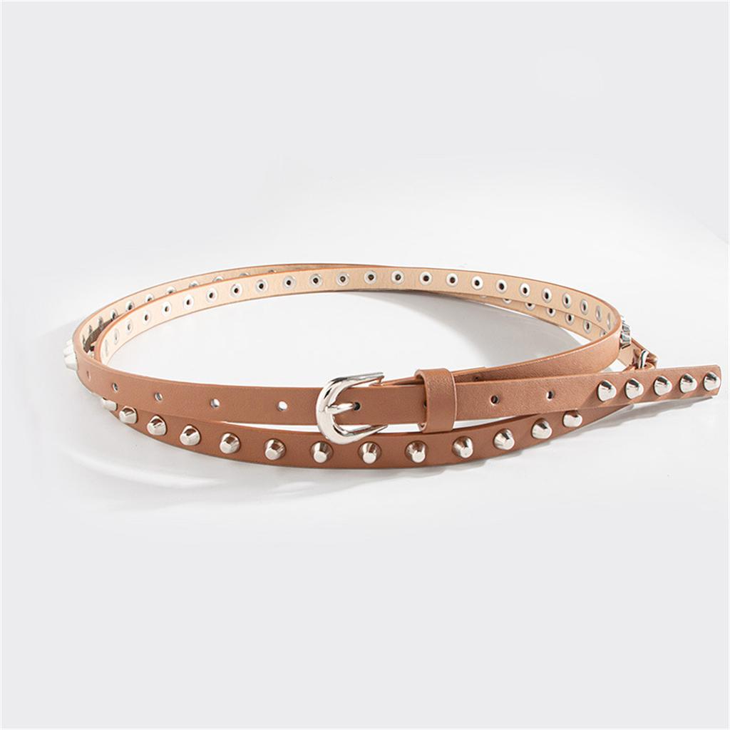 Rivet Studded Belt for Lady DoubleLoop Waist Belt Fashion Narrow Pin Buckle Waistband Jeans Pants Belt Women Accessories
