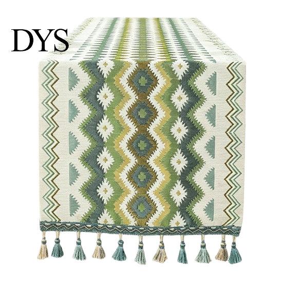 Jacquard Table Runner Geometric Runner, Colorful Triangles Vintage Floral Tassel Edge with Edges for Home Farmhouse Dining Decor Soft