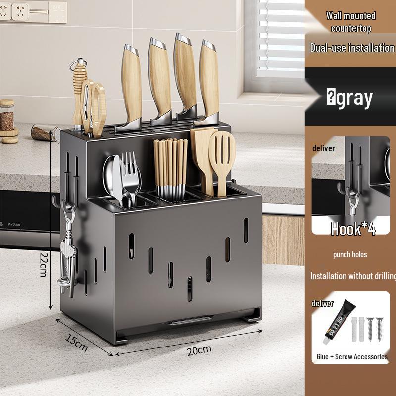 Multi-functional Kitchen Knife & Chopstick Holder with Integrated Storage Rack