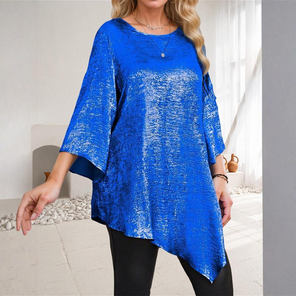 Women's Fashion Casual Solid Color Oversized Round Neck 3/4 Sleeve Loose Fit Top