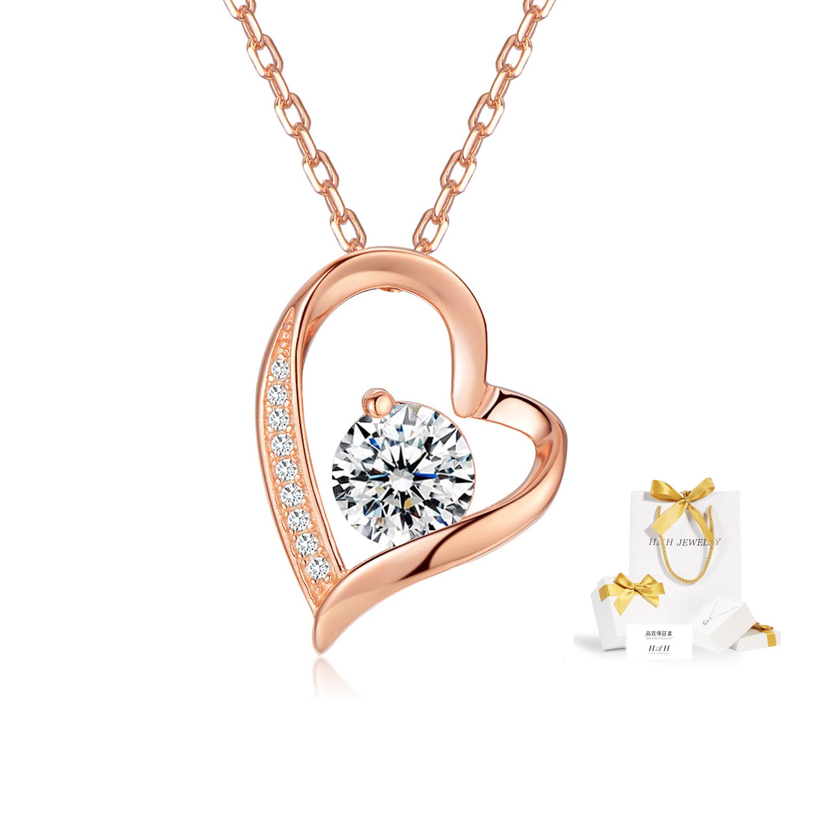 

Necklace with 925 Sterling Open Hypoallergenic to 46cm Free Adjuster Christmas Birthday Women Pink [HAH] Women s Zirconia, Silver, Heart, Metals,