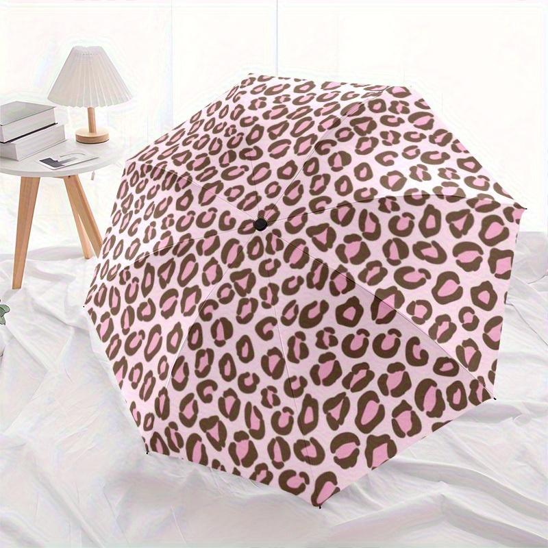 Portable Folding Umbrella with Leopard Print - Sturdy Iron Frame,8-Rib Design Ideal for Year-Round Use,Great for Home And Outdoor Travel