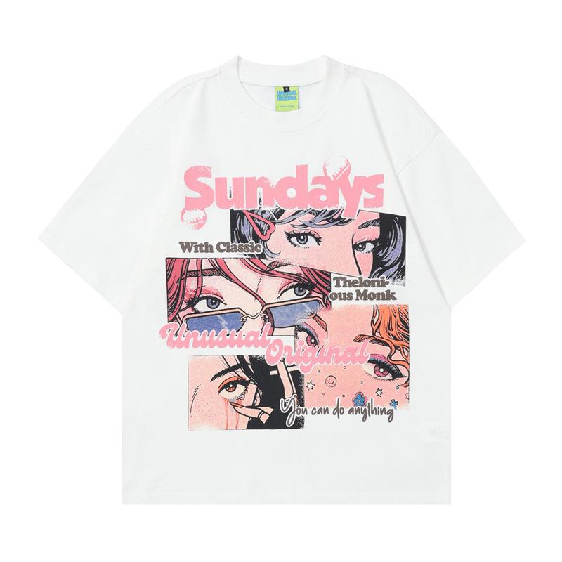 

Модная летняя новая американская мультяшная футболка с принтом модного тренда свободного покроя для мужчин и женщин XL белый
