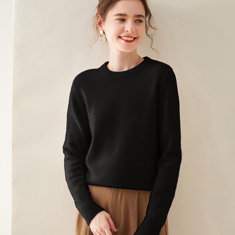 Women's Classic Round Neck Cashmere Sweater - Thickened Autumn/Winter Loose Knitwear Base Layer