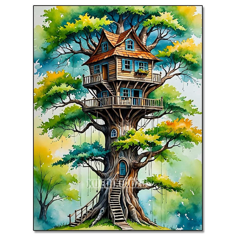 Akvarelllandskap Växtserie Diamantkonstmålning Dekoration Segelbåt Diy Full Strassmosaik Korsstygnsats Gåva