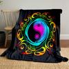 Colorful Yin Yang with Fiery Swirls Patterned Blanket, Flannel, Suitable for All Seasons, Home Decor, Warm and Cozy