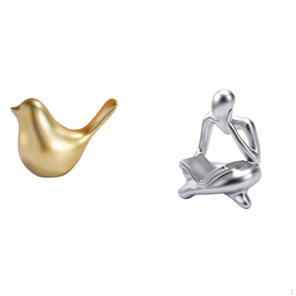 Golden Birds Figurine Animal Statue Modern Home Decor Ornament Bird Sculpture Abstract Thinker