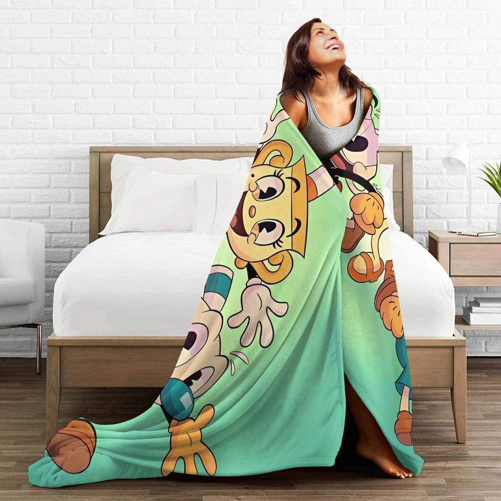 Soft Warm BlanketChild Camping Cupheads & Mugmans Bedding Throws Cartoon Flannel Bedspread For Bedroom Novelty Sofa Bed Cover