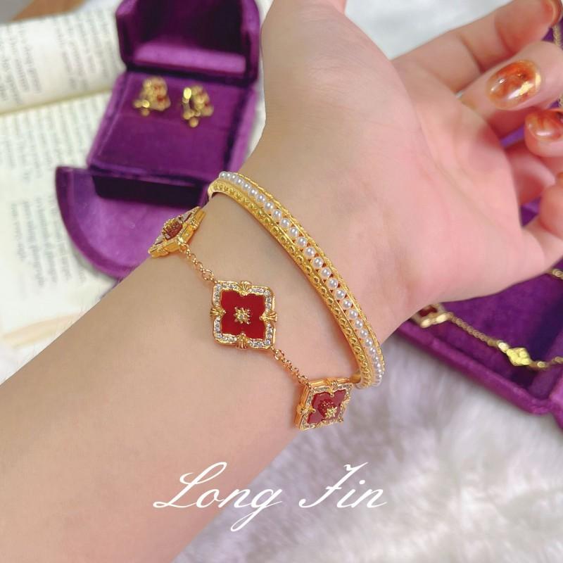 Vintage Floral Jewelry Set Women Gold Tone Red Agate Style Necklace Bracelet Ring Earrings With Zircon Accents