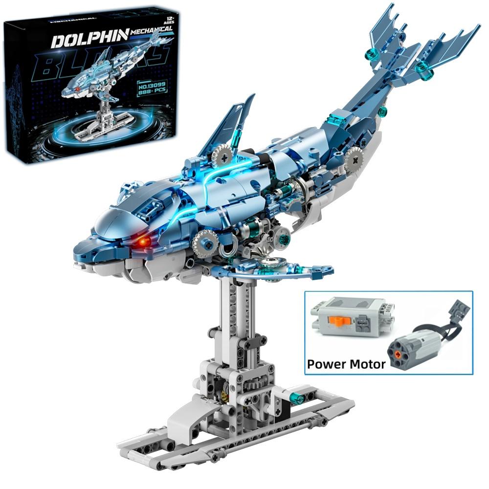 Non-Toxic Mechanical Dolphin Building Blocks Model Bricks With Light Creative Ocean Animal Diy Desktop Decor Toys Christmas Birthday Gifts