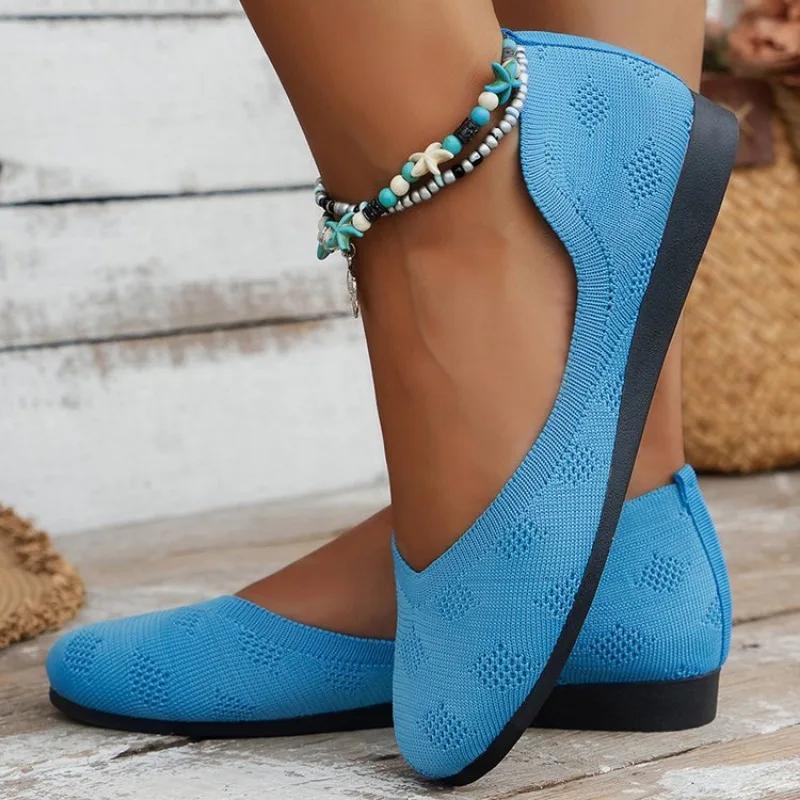 2024 m. moteriški plokščiapadžiai batai pavasariui ir rudeniui Nauji madingi apvalūs pirštai sekli batai Patogūs kvėpuojantys tinkliniai laisvalaikio batai basomis kojomis