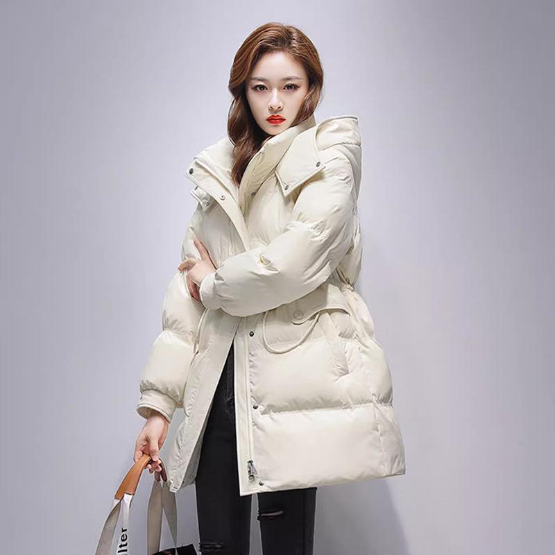 Women's Premium Composite Fabric White Duck Down Jacket with Bead Detailing, Thickened and Slim-Fit Design