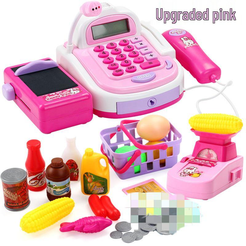 Children's Supermarket Cash Register Toy with Barcode Scanner and Money Collection