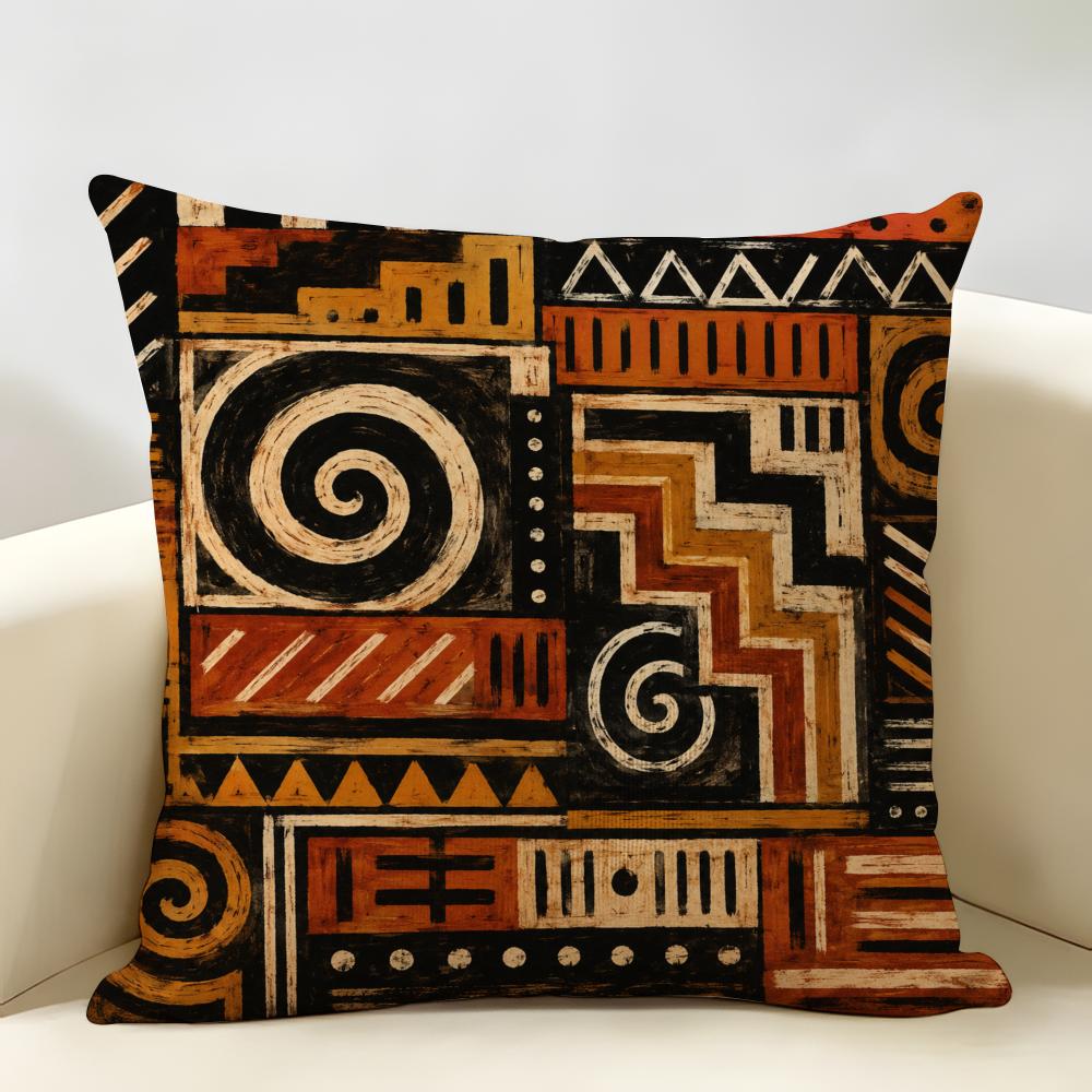 African Modern Tribal Geometric Cushion Cover Durable Hypoallergenic Organic Linen Pillow Cover Washable SkinFriendly