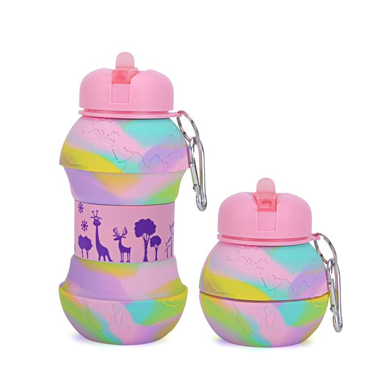 550ml Creatieve Siliconen Waterfles voor Kinderen Meisjes Jongens BPA-vrij Draagbare Opvouwbare Waterflessen met Rietje Kindercadeau
