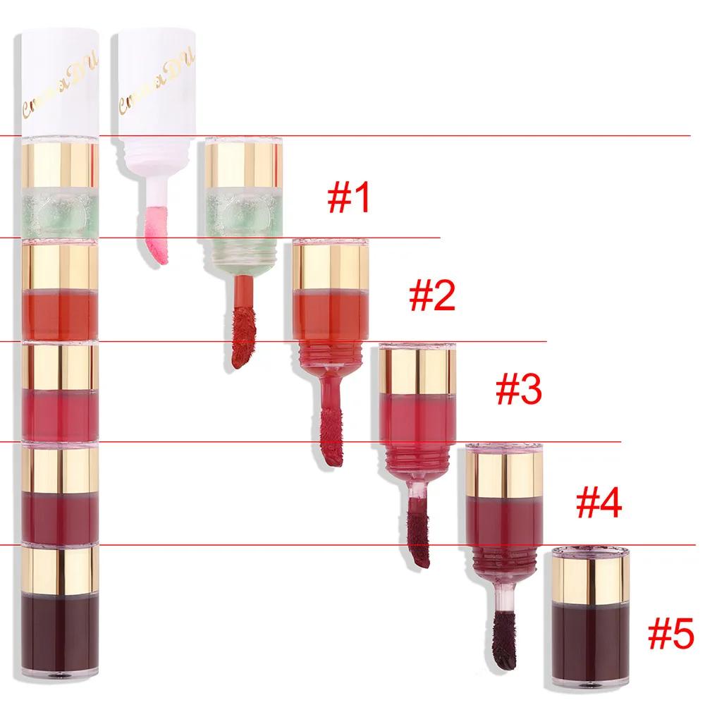 5 i 1 Matte Lipstick Kit Combo Strip Velvet Sexy Red Lip Tint Non-stick Cup Lip Gloss Lip Oil Makeup Lips Kosmetisk sett
