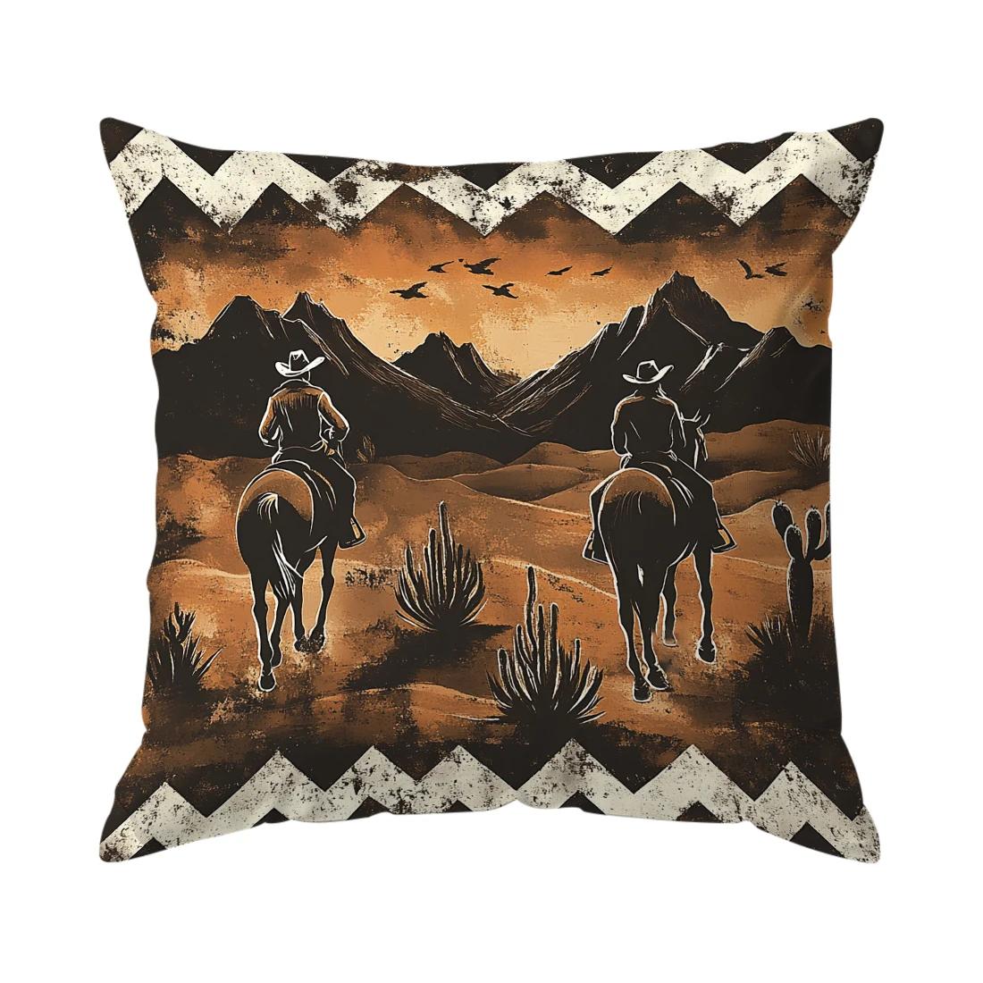 Coussins Cowboy Western Housse de Coussin Imprimée Polyester 45x45cm Housse de Coussin Décoratif Coussins de Canapé Housse de Coussin Décoration de Maison 45x45cm