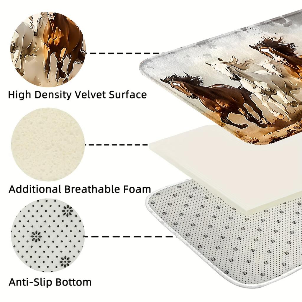 1 Stück Anti-Ermüdungs-Küchenteppiche, mit Pferdemotiv, wasserdicht, rutschfest, dick gepolstert, robuste, bequeme Stehmatte für die Küche