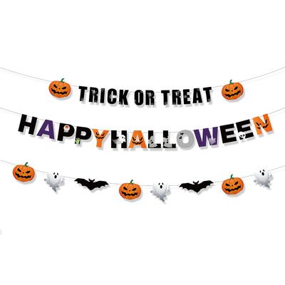 Halloween Decoration Paper Flag Bar Party Arrangement Ghost Festival Pumpkin Black Bat Latte Flower Customization
