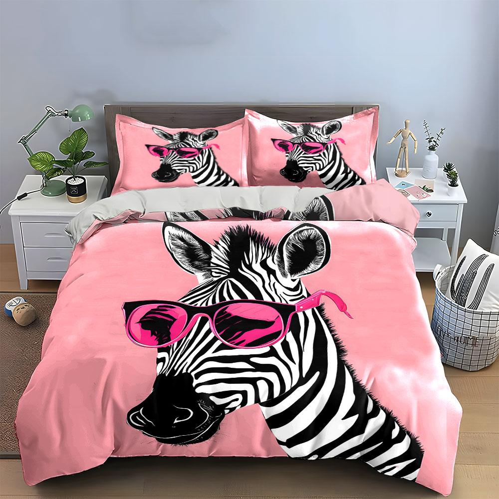 "Zebra-Inspired Funky Decor Trio" Exquisite Three-piece Bedding Set Gift for Kids and Adults
