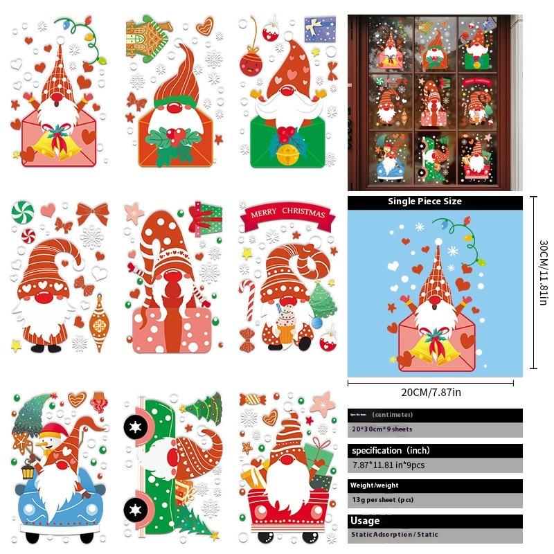 Santa Claus Christmas Ornaments Static Stickers Window Grilles Scene Arrangement Glass Doors Stickers Windows