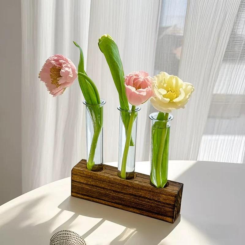 Exquisite Hydroponische Blumenserie Kreatives Glas Anzuchtröhrchen Elegant Geschenk Pflanze Holz Aquarium Innendekoration