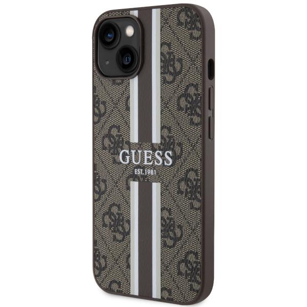 Étui pour iPhone 14 Guess 4G Rayures Imprimées MagSafe Marron