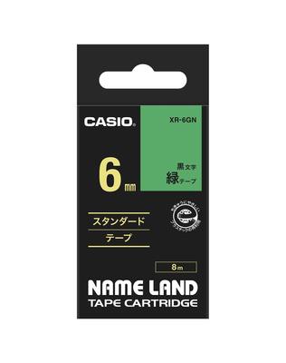 Genuine Label Writer Nameland Tape 6mm Black Letters On Green Background XR-6GN