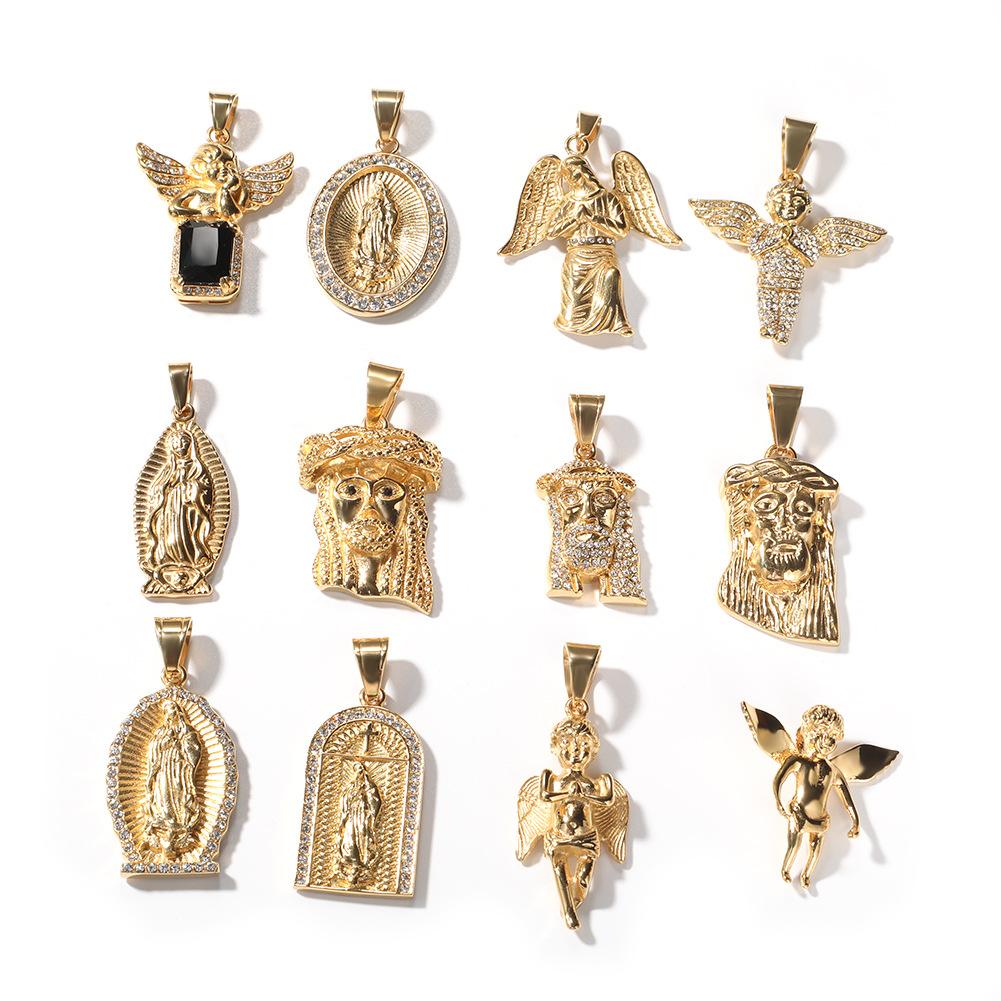 Hip Hop Gumeng Stainless Steel Real Gold Electroplating Wings Angel Pendant Necklace Niche Accessories