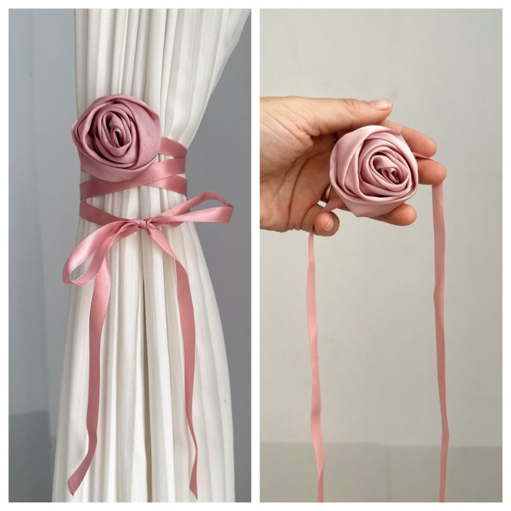 2PCS Elegant Rose Curtain Tieback Multi-function Curtains Tie Rope Ribbon Curtain Buckle  Decoration