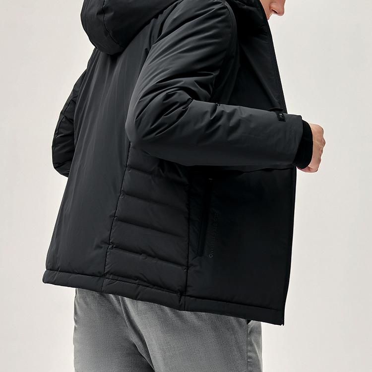 FILA Solid Color Sports Hooded Lightweight Down Jacket Men Outerwear Black F11M147918FBK