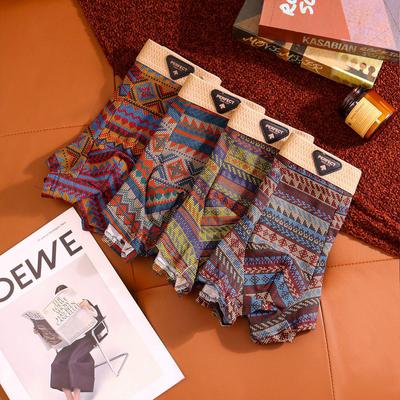 Pánske boxerky v etnickom štýle z bavlny - pohodlné a priedušné šortky s retro potlačou